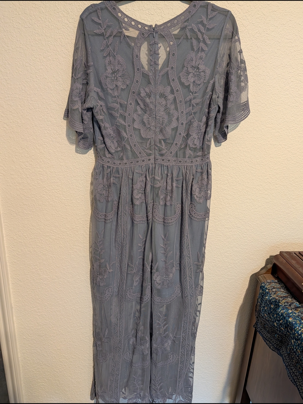Altar'd State Size Large L Dusty Blue Embroidered Lace Maxi Dress Flowy Feminine - Picture 6 of 7